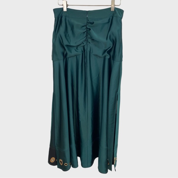 Self Portrait NWT Dark Green Satin Midi Skirt with Grommets US Size 8 - Picture 3 of 10